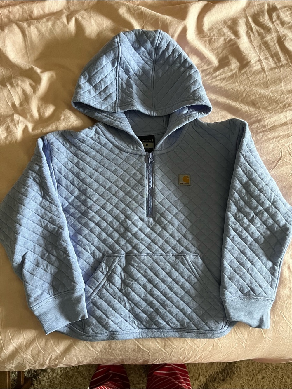 Carhartt Quilted Pale Blue Half-Zip Hoodie with Logo Patch
